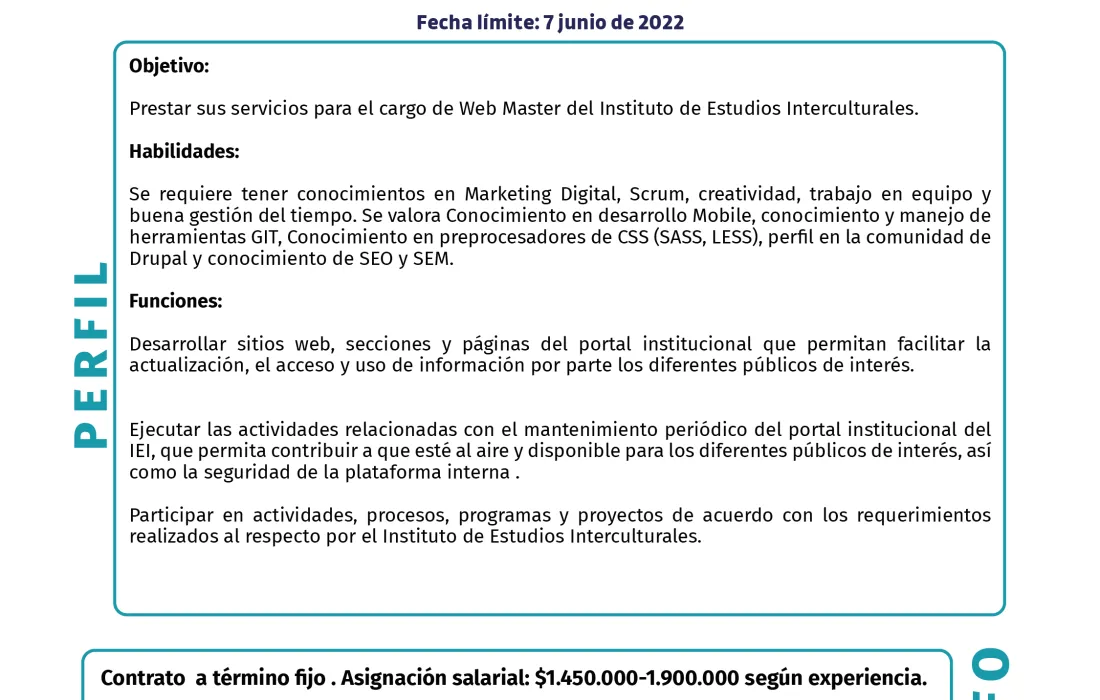 Convocatoria laboral para Web Master Convocatoria laboral para Web Master